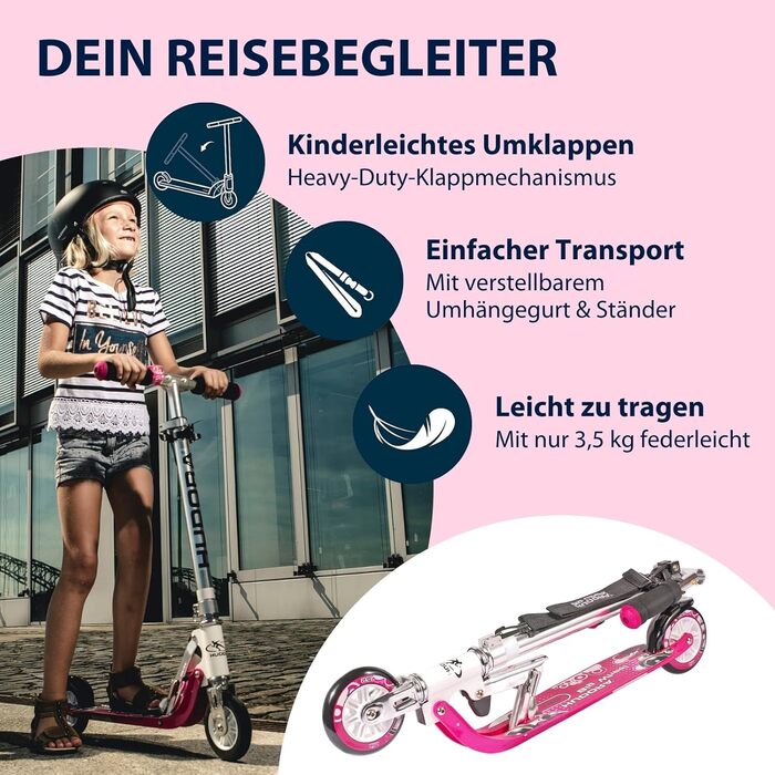 Дитячий алюмінієвий самокат HUDORA BigWheel 125, складаний, з регульованою висотою, для міста, до 100 кг, з ременем для перенесення