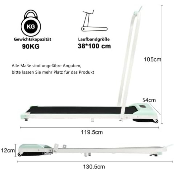 Бігова доріжка SogesHome 2 в 1 для дому, Walking Pad, фітнес-тренажер із пультом, 1-6 км/год, LED-дисплей, Bluetooth-динамік, зелена