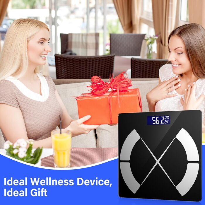 Вага для вимірювання жиру в тілі з датчиками рук, 8 електродів, цифрова вага з LCD дисплеєм, висока точність вимірювання жиру та м'язової маси з підключенням до APP, 32 показники, для вимірювання жиру, ІМТ та ін. FRKG78-BT (TZC1)