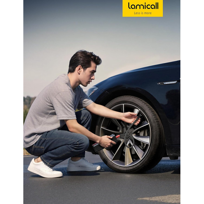 Електрична повітряна помпа Lamicall з акумулятором для велосипеда, авто, мото - 150 PSI, компресор з цифровим манометром та Powerbank, 5000mAh з металевим циліндром