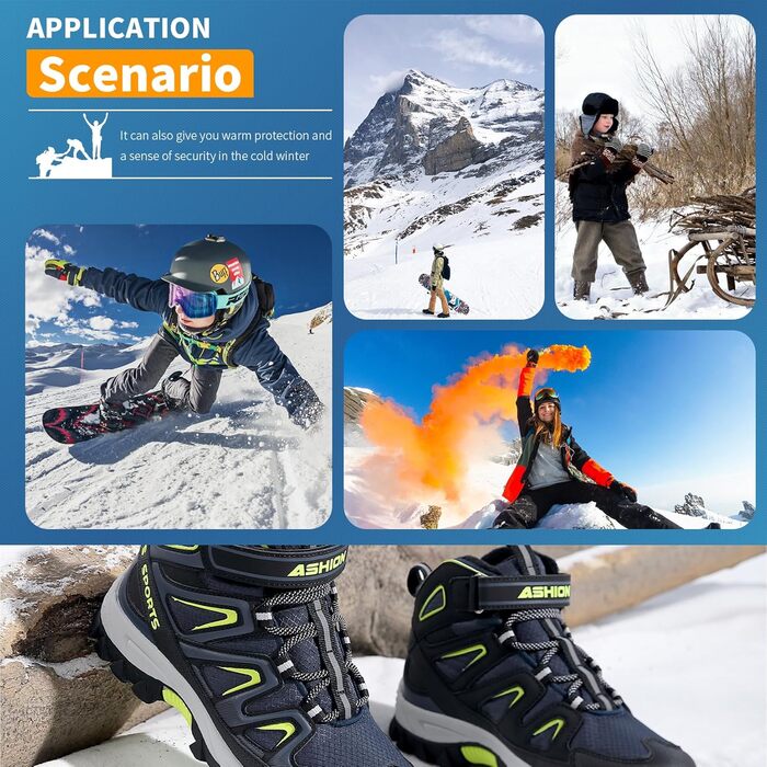 Дитячі зимові чоботи Elaphurus: теплий фліс, для ходьби та трекінгу, розмір 39 EU, темно-синій, зелений