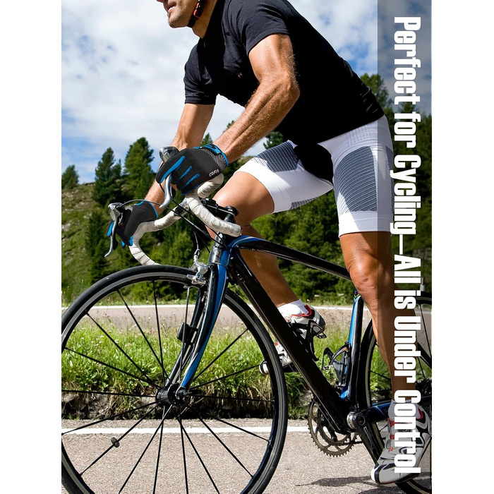 Велосипедні рукавички COFIT з повним пальцем з підтримкою сенсорного екрану для чоловіків та жінок – дихаючі, амортизуючі рукавички для велосипеда з гелевою підкладкою та неслизьким зчепленням для MTB та шосе 7. Повністю пальцеві, світло-блакитні, розмір 