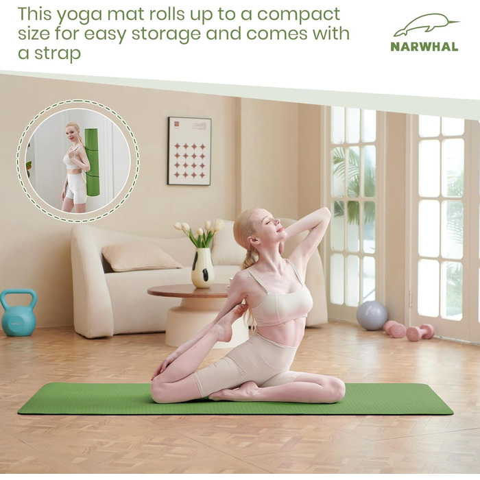 Килимок для йоги Narwhal TPE 190x80x0.6 см - антиковзаючий, для фітнесу, спорту та занять вдома