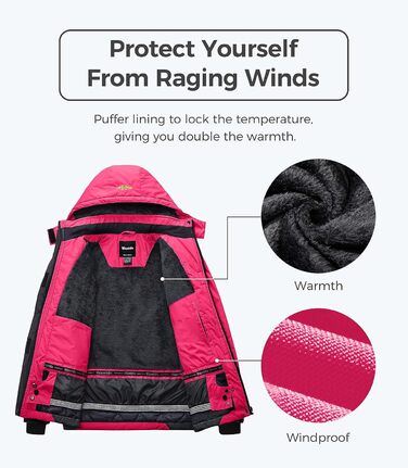 Жіноча гірськолижна куртка Wantdo, тепла флісова куртка, водонепроникна, дихаюча, рожево-червона, розмір L
