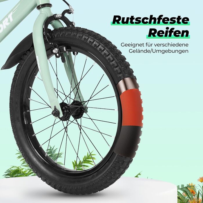 Дитячий велосипед BODIOO 12 дюймів, з регульованим сидінням, двома гальмами, підставкою, відбивачем та бризговиком, для дітей 84-97 см, колір м'ятно-сірий