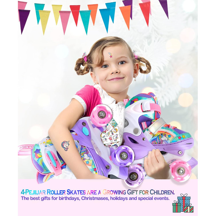 Дитячі ролики Kinder Einhorn для дівчаток, 3-6 років, з підсвічуванням, регульовані, для початківців, фіолетові
