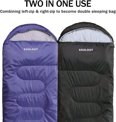Спальний мішок SOULOUT 3-4 сезони - водонепроникний, легкий, 220x83 см, сірий, блискавка зліва