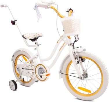 Дівчача дитяча велосипед Sun Baby Heart Bike 12/14/16 дюймів, знімний ручка-штовхач, для дітей 2-6 років (білий золото, 16 дюймів)