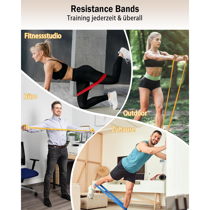 Набір еластичних стрічок для фітнесу: 9 шт. для силових тренувань, йоги та розтяжки вдома – включає тренувальний банд, турнік-стрічку, постер та сумку
