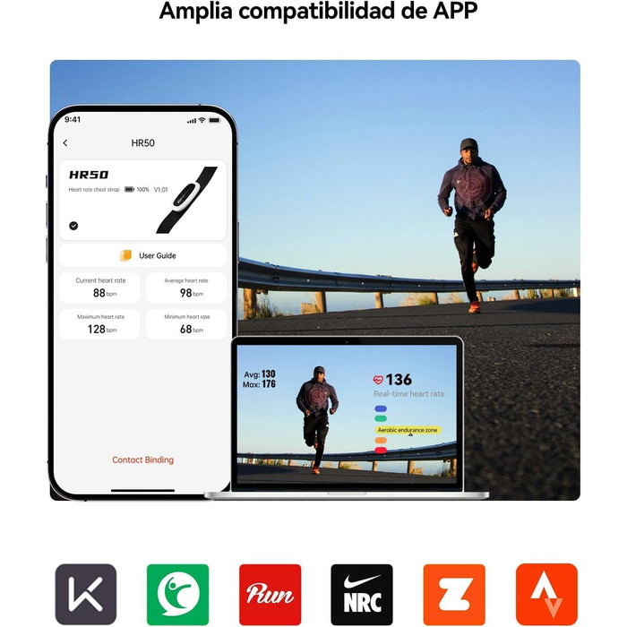Пульсометр iGPSPORT HR40 Bluetooth ANT+ з нагрудним датчиком для бігу, велоспорту, фітнесу, сумісний з Garmin, Polar, Wahoo (білий)
