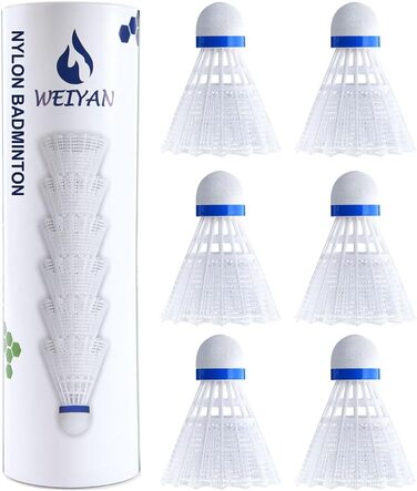 Набір для бадмінтона Flintronic, 6 нейлонових воланів, висока стабільність та довговічність, для тренувань в приміщенні та на вулиці, білий (6 шт.)