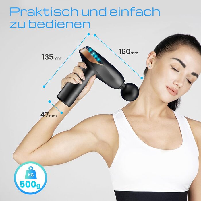 Масажер Extralink Massage Gun Lite: 6 насадок, 3200 об/хв, USB-C, для шиї та м'язів