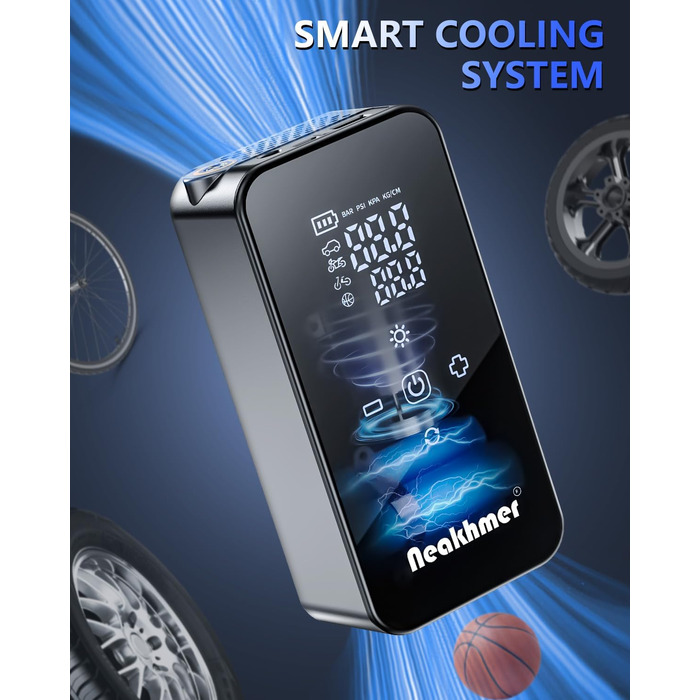 Електричний повітряний насос для велосипеда з акумулятором 150PSI: компресор з акумулятором 6000mAh, манометром для велосипедів, мотоциклів та автомобілів