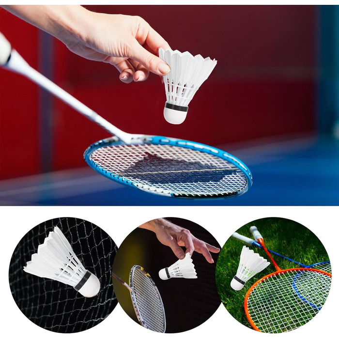 Волан для бадмінтону, 12 шт. - Натуральні пір'я, для гри в приміщенні та на вулиці, міцні та довговічні, білі