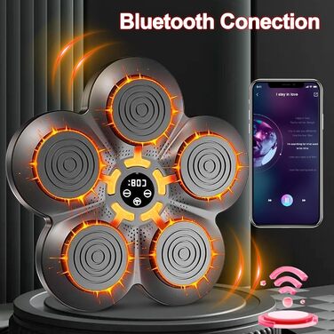 Музична боксерська машина Forhome з LED-підсвіткою та рукавичками, 9 режимів швидкості, Bluetooth, великий розмір, для дому та спортзалу (чорний)