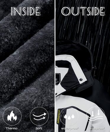 TACVASEN жіноча куртка-перехідник, тепла зимова куртка, куртка для походів, гірськолижна куртка з водонепроникною блискавкою, білий та чорний колір