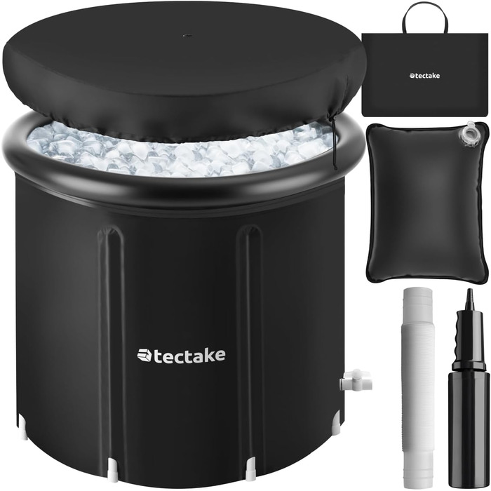 Тектейк® Ванна для криотерапії з кришкою, бак для крижаних ванн, ванна для криотерапії, бак для льоду, надувна ванна, складана ванна для дорослих для холодової терапії та спортсменів - Ø 90 x 75 см