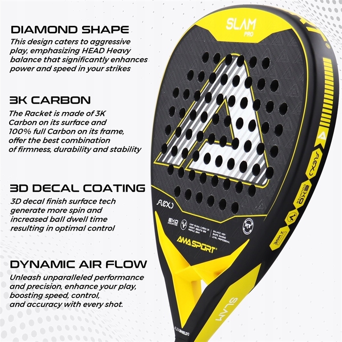 Ракетка для падла AMA Sport 3K Diamond — жовта