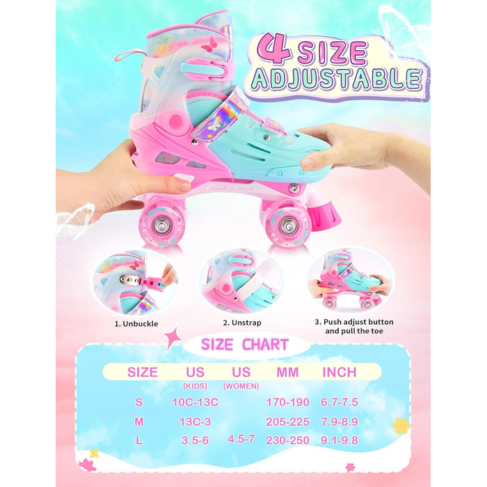 Роликові ковзани 2PM SPORTS для дітей: регульовані, рожево-блакитні, для новачків (28-31 EU)