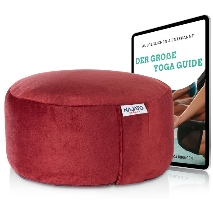 Йога подушка для медитації – кругла подушка з наповнювачем з лушпини гречаної – 30 см, 14 см, збірна інструкція (PDF) – фіолетовий оксамит