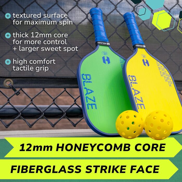 Набір ракет для піклболу Helium, 4 шт., USAPA, графіт-скловолокно, 12 мм Honeycomb Core, Blaze