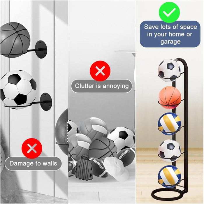 Стійка для зберігання м'ячів для футболу (5 шт.) - білий колір, багатоярусна, для демонстрації
