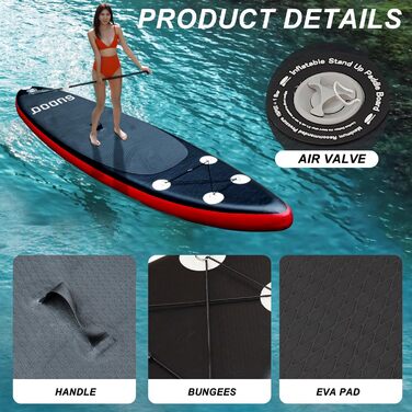 Надувний SUP борд для 2+1 людини/сім'ї Stand Up Paddling Board SUP06RK Black Red - до 150 кг, з веслом та плавниками