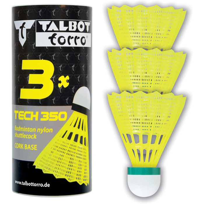 Badminton balls Talbot-Torro Tech 350 - 3 або 6 штук, різні кольори/швидкості, нейлонові, для гри в приміщенні та на вулиці.