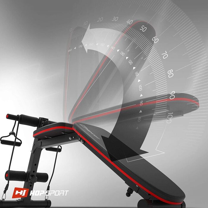 Складана тренувальна лава Hop-Sport HS-1030 з фіксацією ніг, регульована для жиму лежачи та пресу, 18 кг