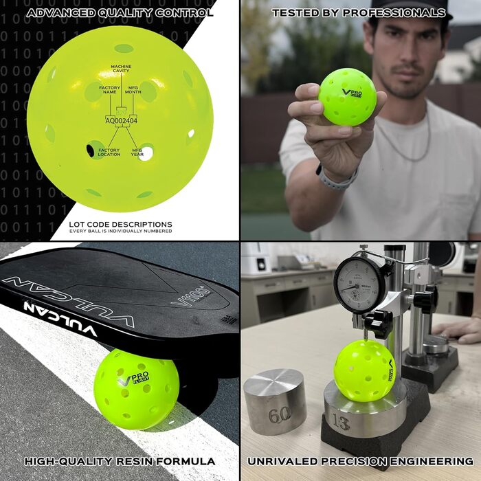 М'яч для піклболу Vulcan VPRO Flight Outdoor – офіційний м'яч PPA Tour, жовтого кольору, 12 шт.