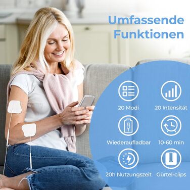 Пристрій TENS AUVON: 2 канали, 20 програм, 10 електродів для зняття болю в спині, шиї, плечі, нозі