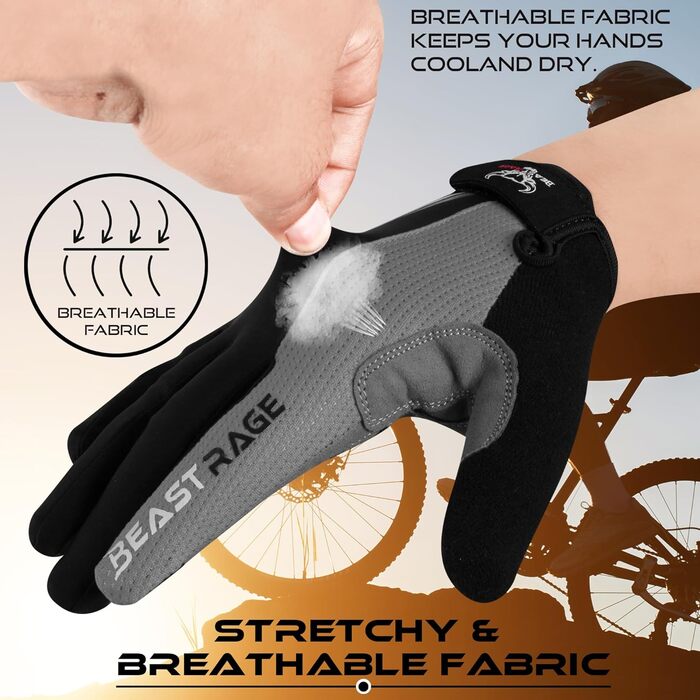 BEAST RAGE: Фінгерові велоперчатки для чоловіків та жінок, гелеві, антиковзні, амортизуючі, для важкої атлетики, фітнесу, MTB, сірі