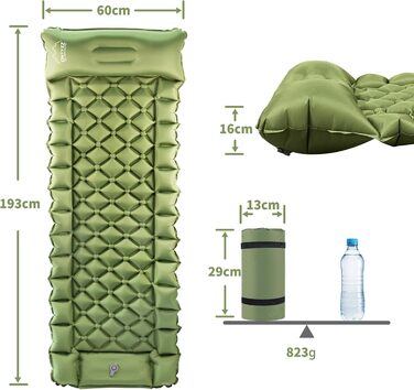Каремат для сну ONTYZZ Outdoor, туристичний, самонадувний, легкий, антиковзаючий, з помпою, армійний колір
