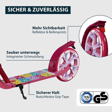 Самокат HUDORA BigWheel 205 Advanced Daydream - до 100 кг, складаний, регульована висота - для дітей, підлітків та дорослих (квіти)