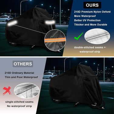 USHOP Мотоциклетний чохол для мотоцикла, скутера, ролера, мопеда, Outdoor XXL, 210D Oxford, UV-захист, з відбиваючими смугами, отвір для замка, вітрозахисні пряжки (245x105x125 см)
