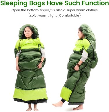 Сплячий мішок-одеяло, трансформований, -10°C до 20°C, дихаючий, з'єдний, ультралегкий для відпочинку, кемпінгу, походів, альпінізму (ліва блискавка, армійський зелений)