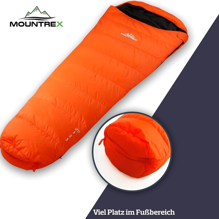 Сплячий мішок MOUNTREX® - ультралегкий, компактний (760г/1500г) - Outdoor, літній, 3-4 сезони (300г/м²) - мішковидний, для кемпінгу, подорожей, фестивалів - теплий, з'єднувальний (Orange, 3 сезони - 1500г (RV Links))
