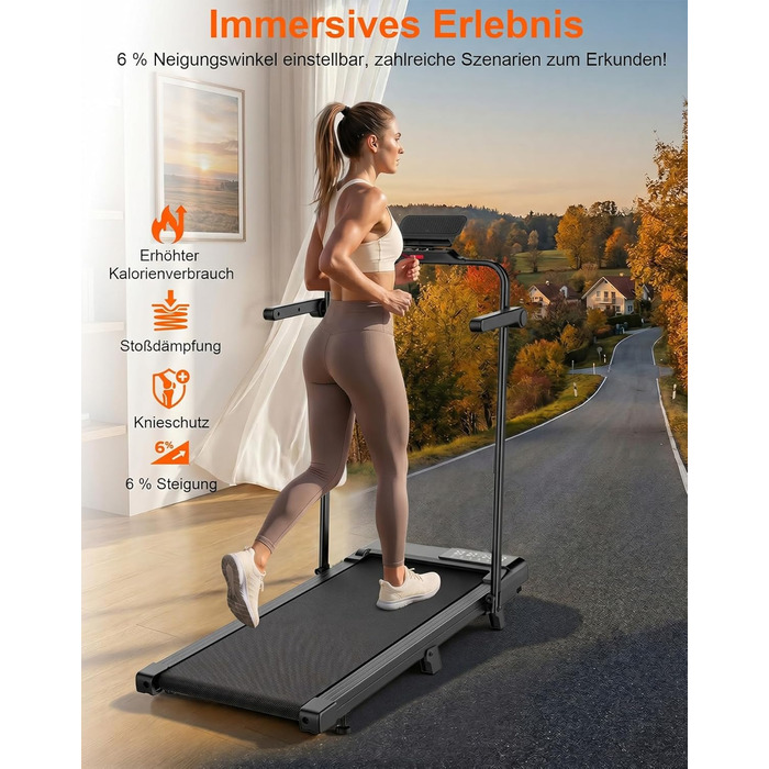 Складана бігова доріжка MJWW Raceable Walking Pad з нахилом 6-9%, 2.5/3.0 HP, керування через додаток, AI-тренування, LED-дисплей, для дому та офісу (чорний глянець, 95 см)
