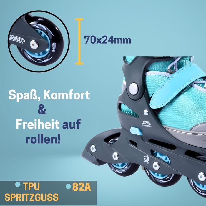 Дитячі ролики-інлайнери Best Sporting, 5-разове регулювання розміру, блакитні. Міцні та якісні інлайнери з гальмом, 4 колеса, розмір 29-33
