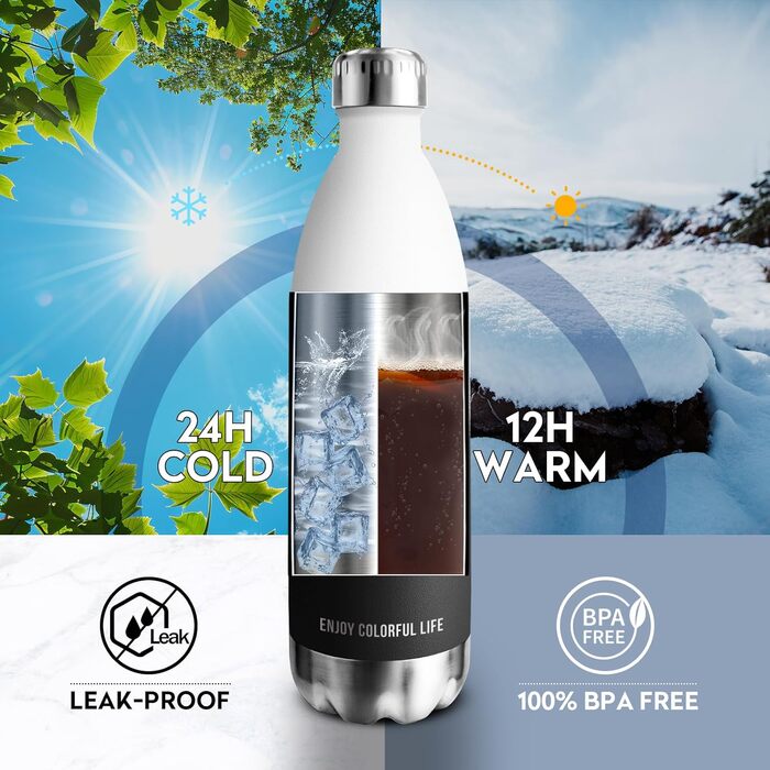 Термос KollyKolla з нержавіючої сталі 500мл/750мл/1л, термокружка, пляшка для води, спортивна, для дітей, без BPA, для школи, фітнесу, кемпінгу