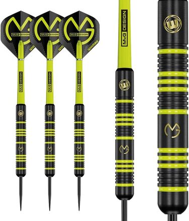 WINMAU Michael Van Gerwen MvG Ambition - Професійний набір дротиків (латунь) з пір'ям та стеблами, сталеві/м'які кінчики, 24 г