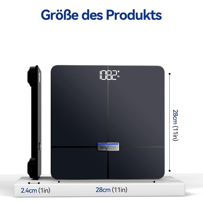 Вага Anyloop для вимірювання жиру в тілі, персональна вага з Bluetooth, 180 кг, вимірювання жиру, BMI, пульсу, м'язової маси, води, білка, кісткової маси, BMR, темно-синій