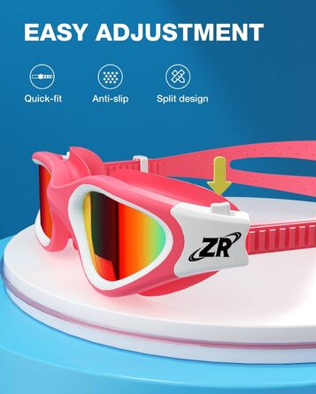 Дитячі окуляри для плавання ZIONOR G1MINI, поляризовані, антифог, UV-захист, для дівчат та хлопців 8-14 років, рожево-червоні, з синьою шапочкою