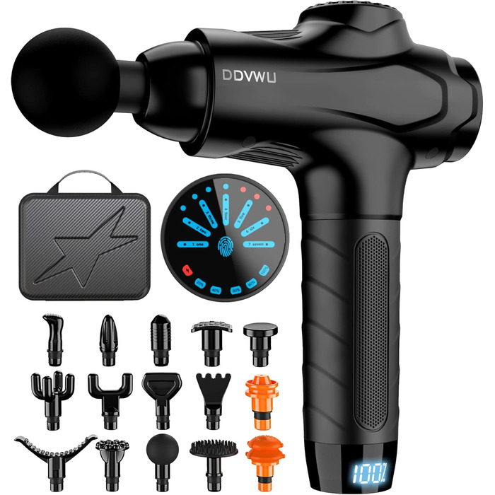 Масажний пістолет Massage Gun H1-Black2, електричний, 15 насадок, глибокий масаж м'язів спини, шиї, плечей