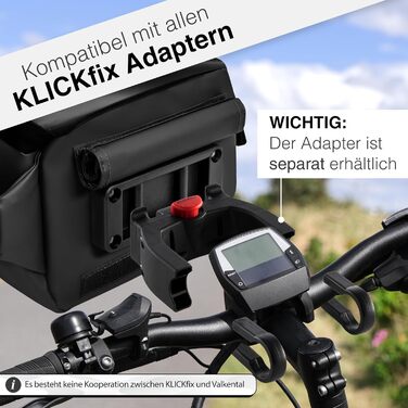 Велосумка Valkental 3в1 на кермо KLICKfix, водонепроникна, відбивна, 4 л, для велосипеда та електровелосипеда, чорна