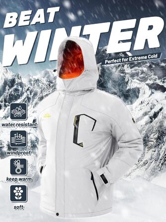 TACVASEN чоловіча зимова водонепроникна вітрозахисна куртка з флісовою підкладкою, для катання на лижах, дощовик з капюшоном, армійного кольору (XXL, білий)