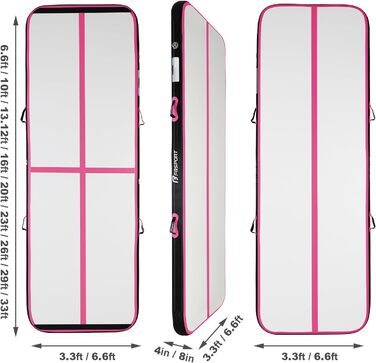 FBSPORT Airtrack Matte -Гімнастичний надувний мат, 600x100x20 см, чорний/рожевий