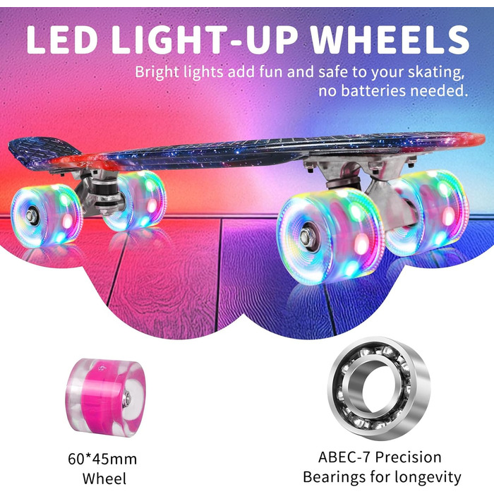 Скейтборд BELEEV 22 дюйми Galaxy Purple з LED колесами та T-інструментом для початківців (для дітей, підлітків, дорослих)