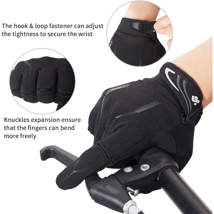 Велосипедні рукавички Vollfinger для чоловіків та жінок з сенсорним екраном, MTB, з гелевою підкладкою, чорні