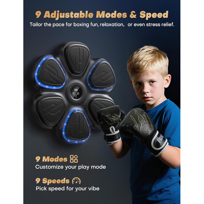 Музична боксерська машина BESSERITE з підсвіткою та рукавичками, для дорослих та підлітків